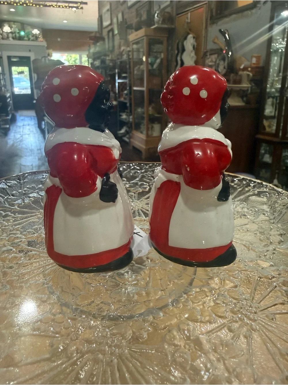 Vintage-Style Red and White Dress Lady Figurine Salt and Pepper Shakers